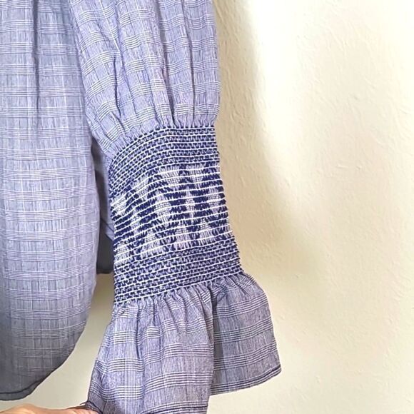 Zac & Rachel Blue Buttondown Shirt, Longsleeve WideElastic Cuff/Ruffle,Sz Large - Picture 3 of 6